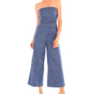 Chico's Black Label blue Twill wide leg cropped strapless corset Jumpsuit S NWT